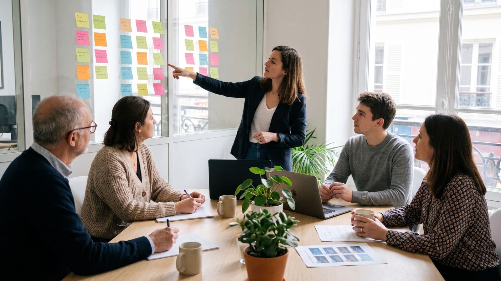 Atelier d’audit IA : une consultante cartographie les process avec l’équipe d’une entreprise