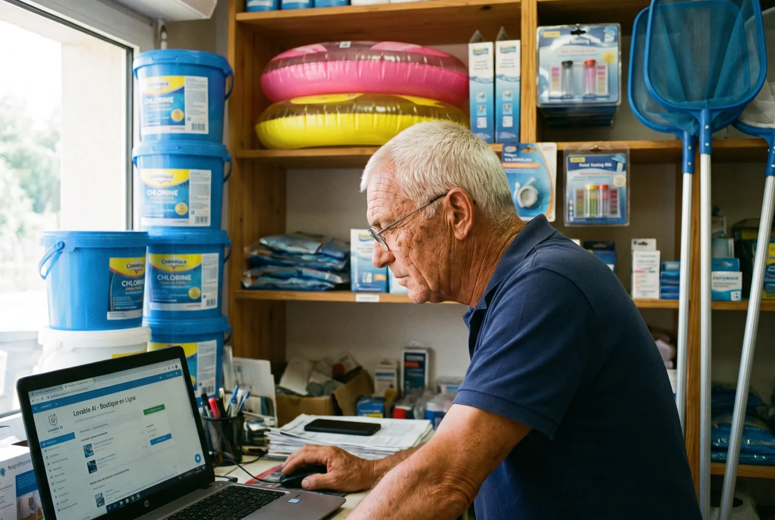 Un homme d'une soixantaine d'années construit avec l'IA le site de sa boutique en ligne de produits pour piscines