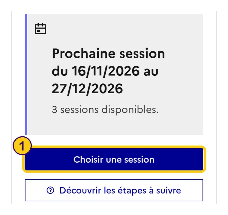 Fiche de la formation Astrobia sur Mon Compte Formation, avec la prochaine session et le bouton Choisir une session entouré