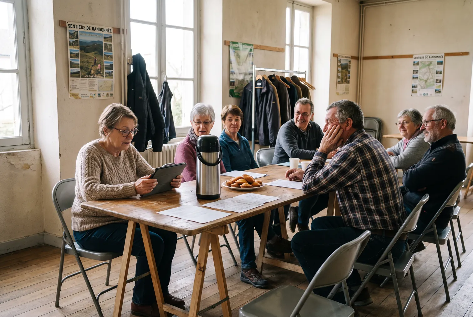 La secrétaire d'une association de randonnée lit aux adhérents le compte rendu d'assemblée générale préparé avec l'IA